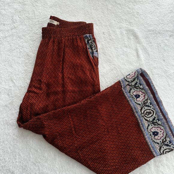 The Hanger Pants - HANGER Boho Wide Leg Cropped Pants Rust Paisley Hem Large Description: